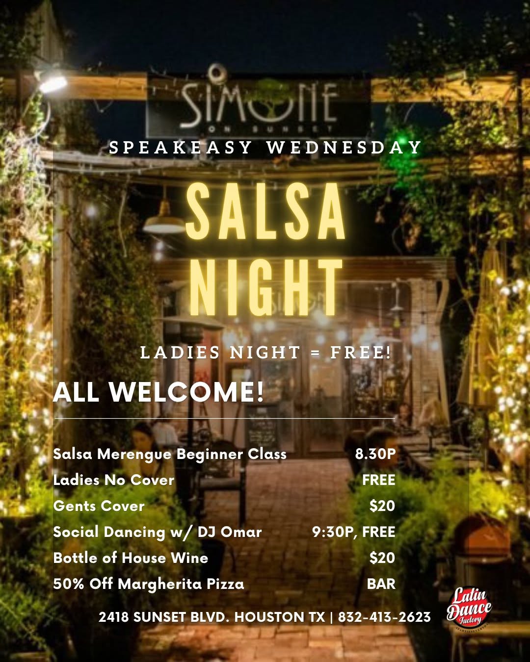 FREE* Speakeasy Salsa Night at Simone Every Wednesday in Houston 08 05