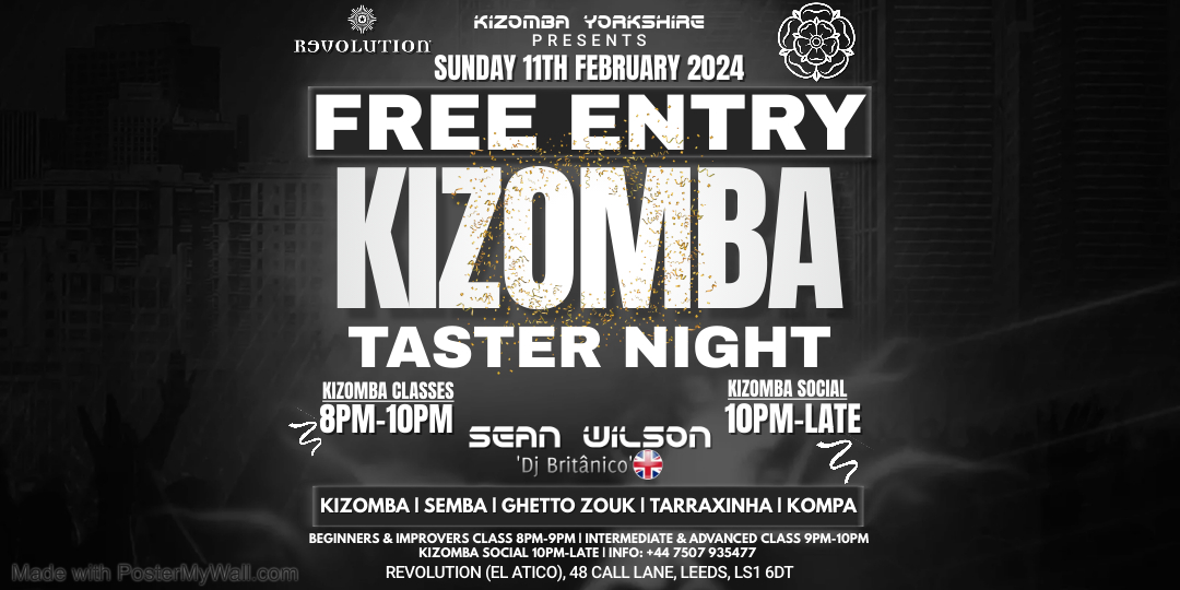 Free Entry Kizomba Taster Classes & Social with Sean Wilson at Revolution Leeds