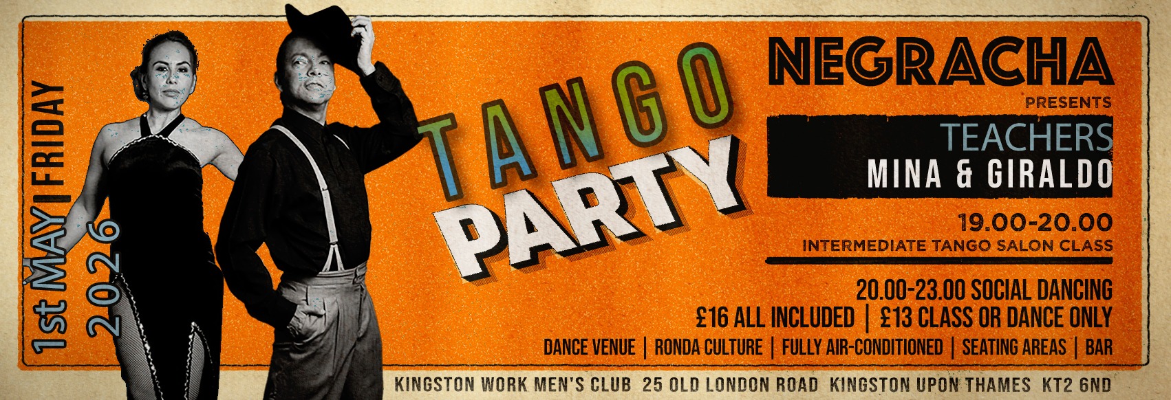 FRIDAY 01.05.26 at NEGRACHA Kingston f. MINA & GIRALDO - Interm Tango Salon Class & Practica