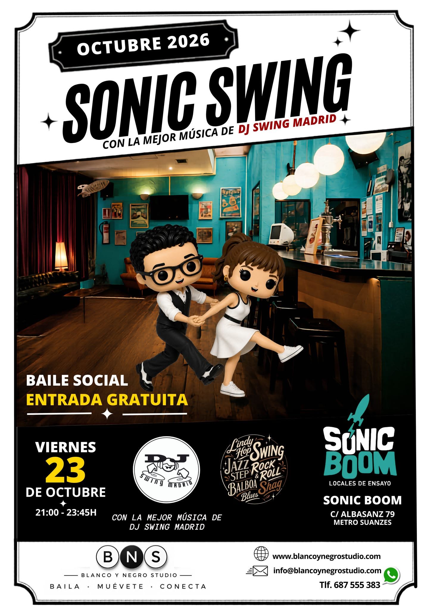 Sonic Swing. Fiesta Total Swing, Rock & Roll y Blues. Entrada Gratuita.