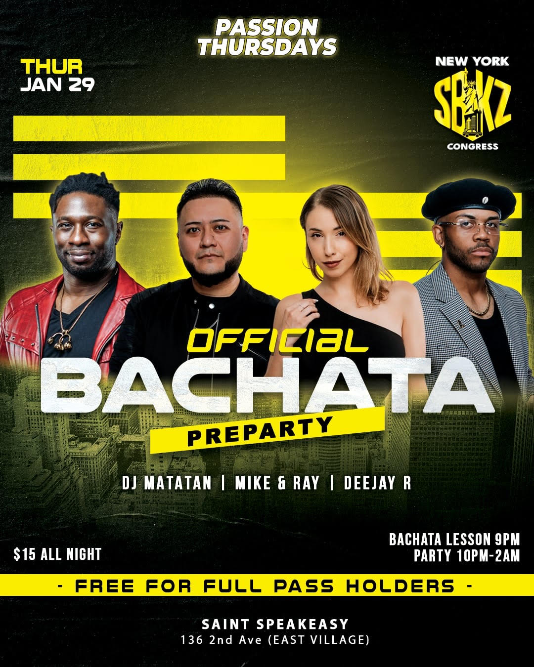 OFFICIAL BACHATA PRE-PARTY New York SBKZ Congress Thurs, Jan 29th, 2026