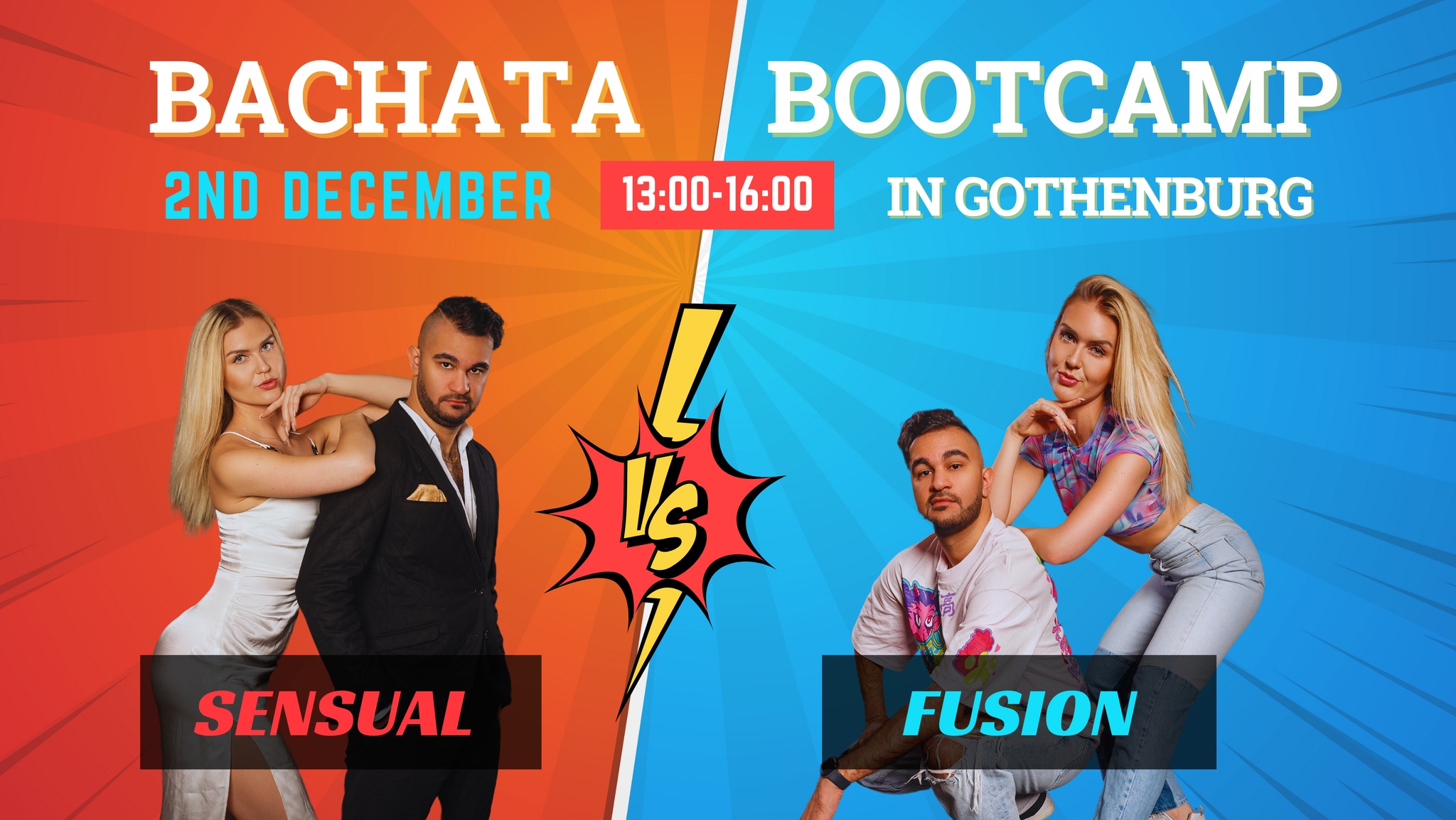 Bachata Bootcamp: Sensual vs Fusion w Sorush & Elise, Dec 2nd