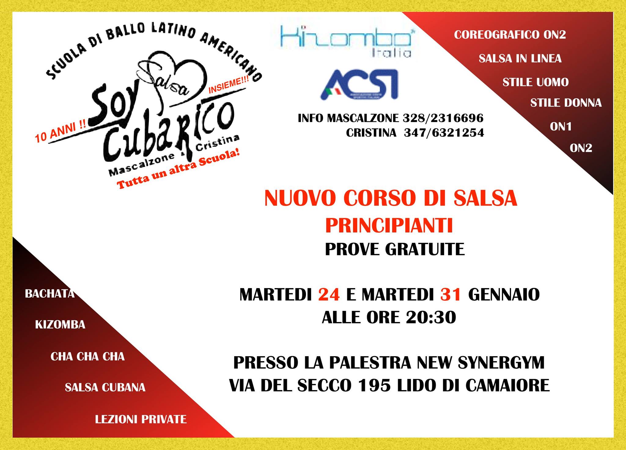 Nuovo CORSO Principianti ,prove gratuite 24 e 31 Gennaio 20:30