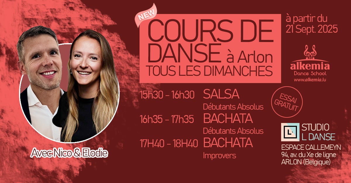 Nouveau Trimestre de Salsa et Bachata à Arlon, pour Débutants et Improvers. ESSAI GRATUIT