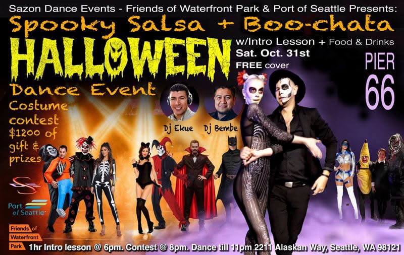 Spooky Salsa & Boo-chata Halloween Dance Event w Intro Lesson+Costume contest. FREE @ Pier 66