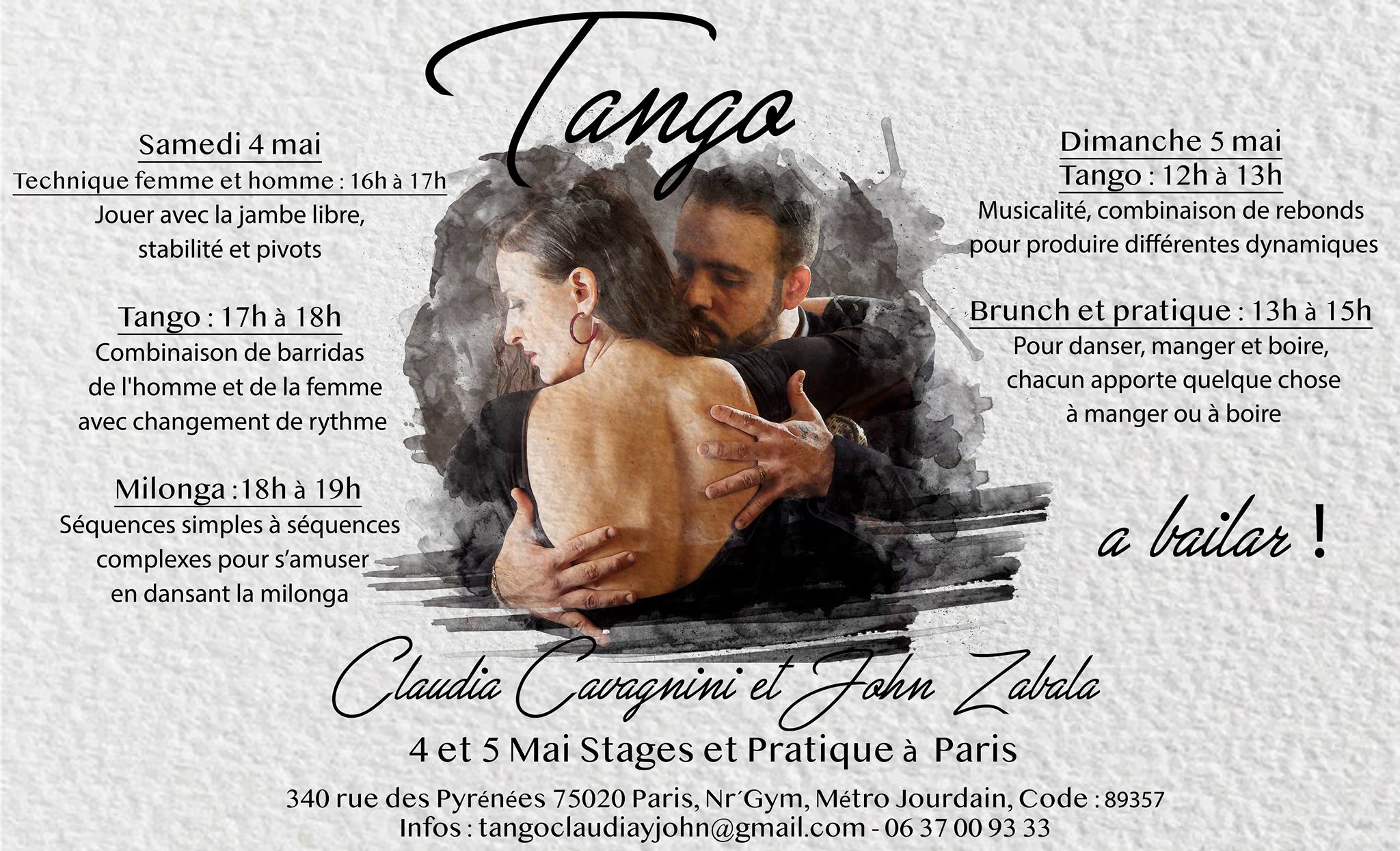 Stage 4 et 5 mai à Paris John Zabala y Claudia Cavagnini
