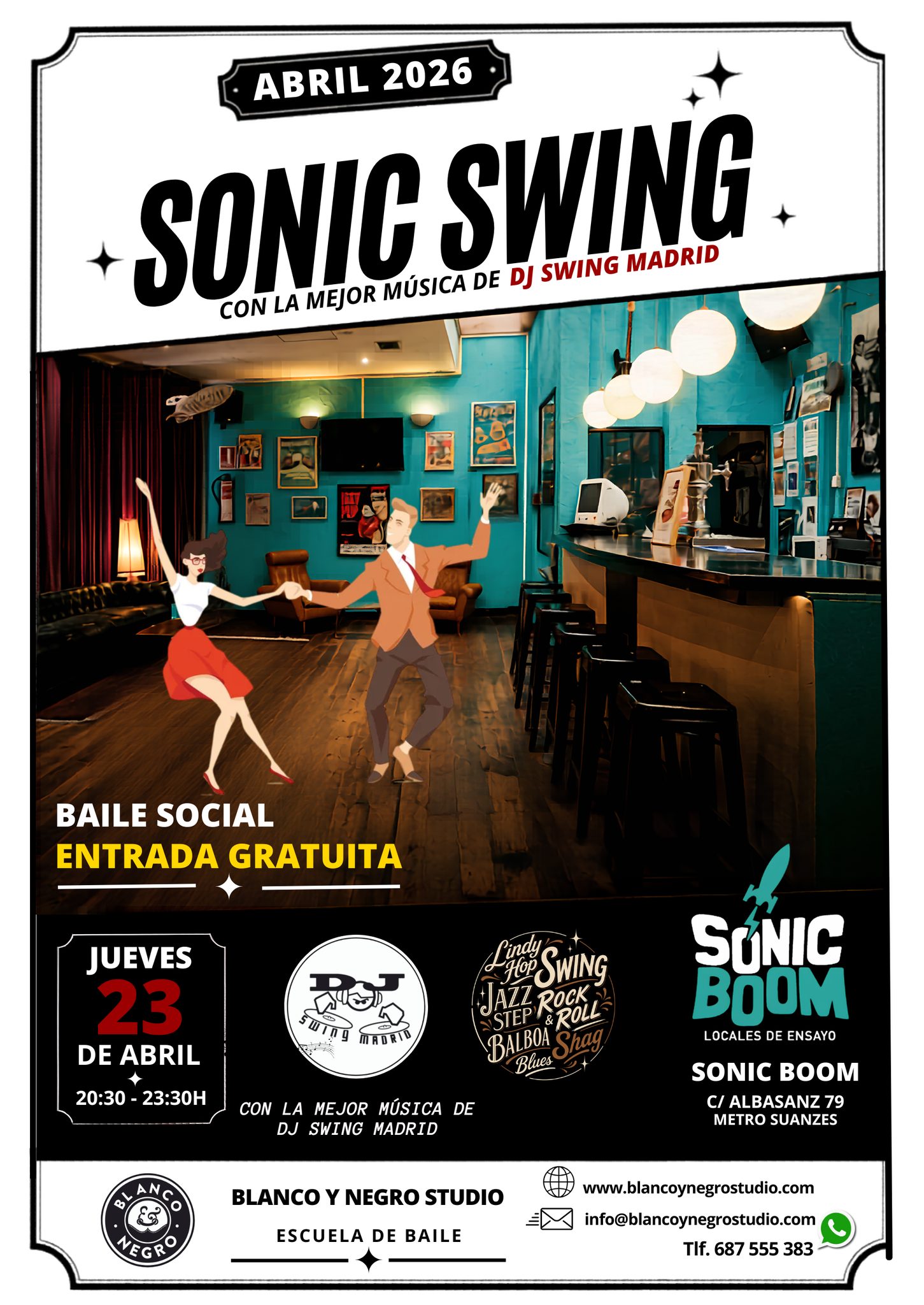 Sonic Swing. Fiesta Total Swing, Rock & Roll y Blues. Entrada Gratuita.