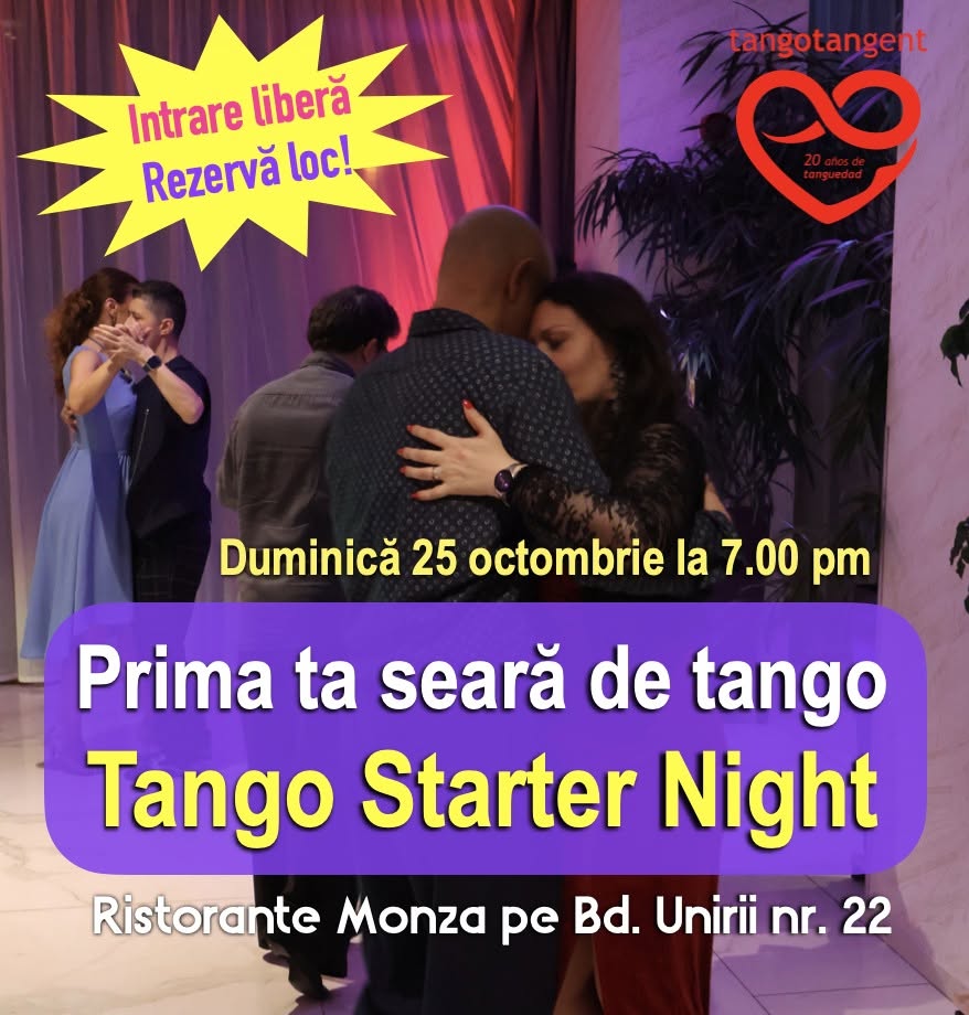 Prima ta seară de tango - Tango Starter Night duminică 25 oct. la 7 pm (Ristorante Monza)