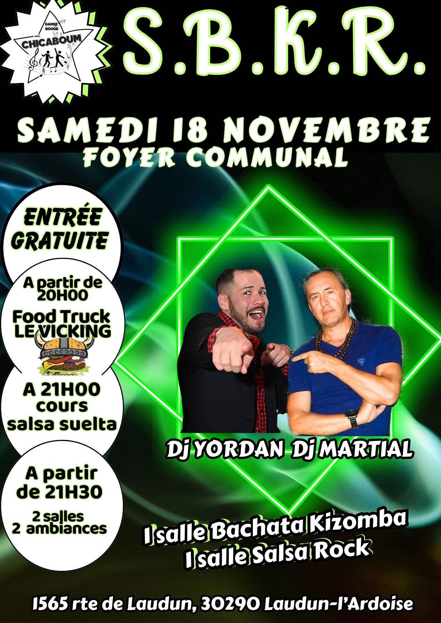 Soirée SBKR au foyer Communal, DJ Martial et DJ Yordan, gratuit - Food truck sur place