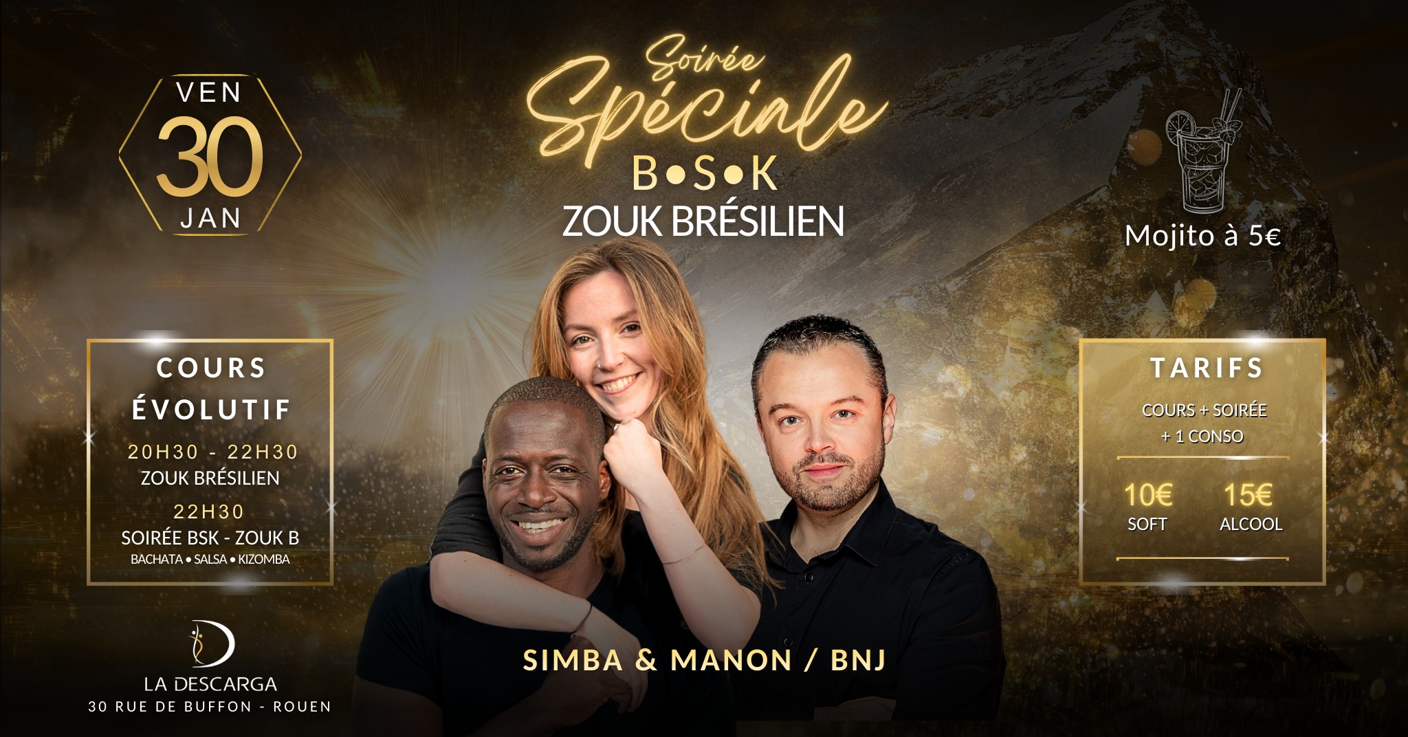 La soirรฉe BSK - Zouk Brรฉsilien ร La Descarga (bachata, salsa & kizomba)