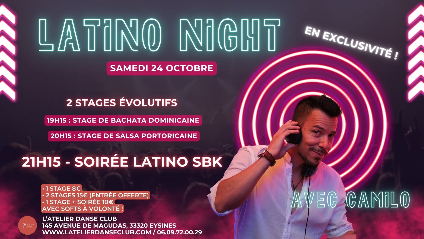 2 STAGES ÉVOLUTIFS (BACHATA & SALSA PORTORICAINE) & SOIRÉE LATINO SBK