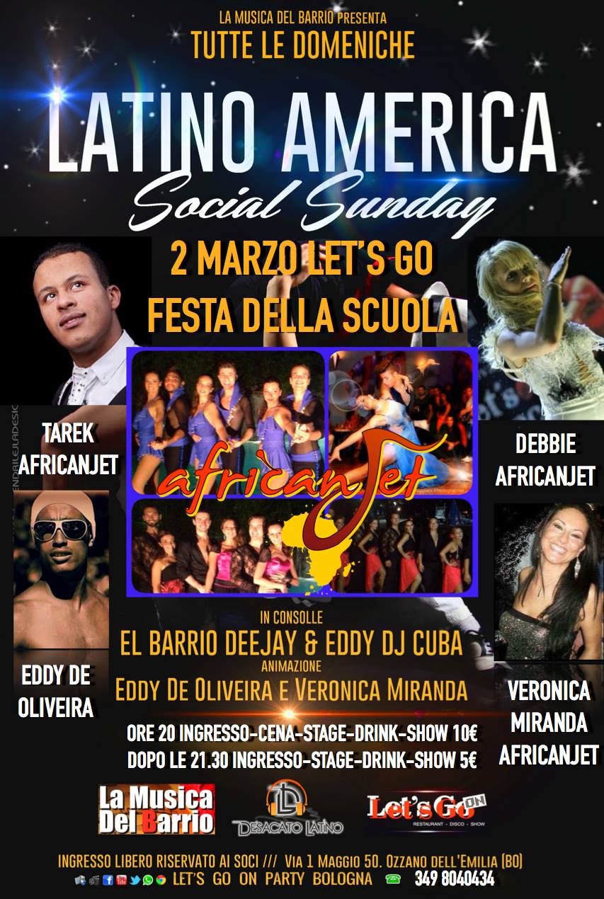 LET'S GO DOMENICA 2 3 FESTA SCUOLA AFRICANJET! CENA STAGE SHOW E ANIMAZIONE!