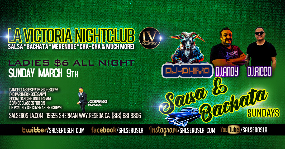 Salsa & Bachata Sunday, dance classes and social dancing at La Victoria