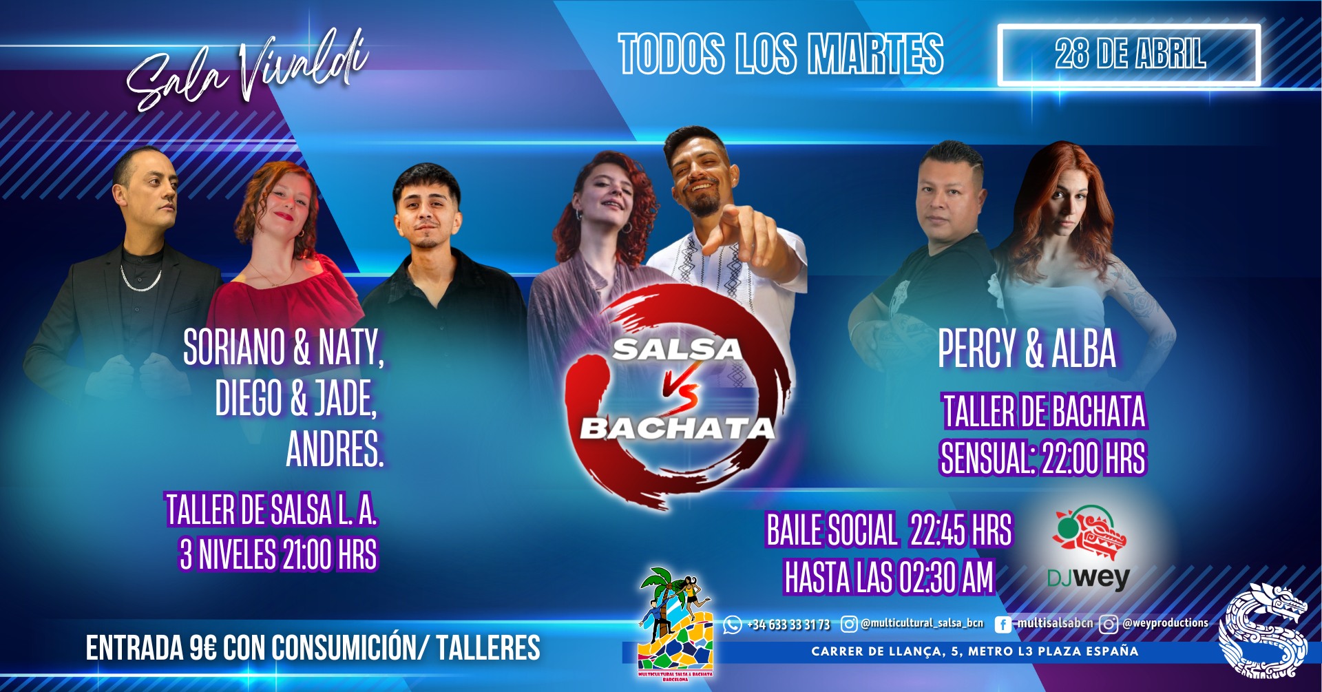 SALSA VS BACHATA, MARTES DE TALLERES Y BAILE SOCIAL EN SALA VIVALDI