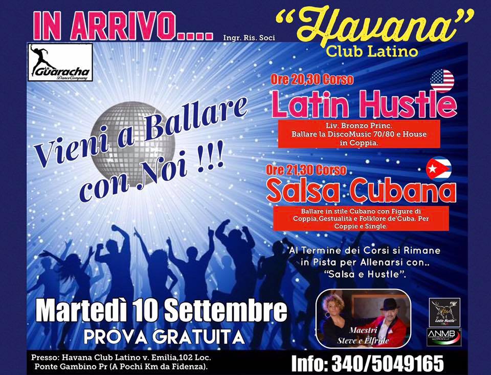 Serata Lez. Gratuita HUSTLE e SALSA CUBA HAVANA club Pr.