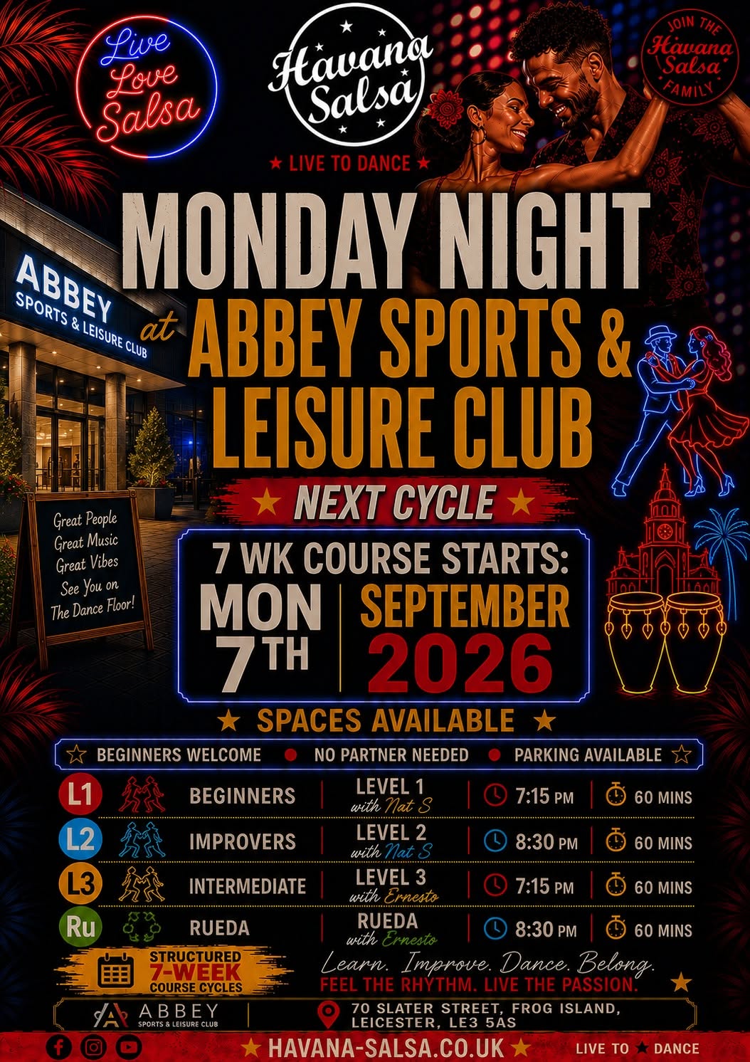 🔥 New 7-Week Salsa Course Leicester Mondays at Abbey Sports 7th September 💃