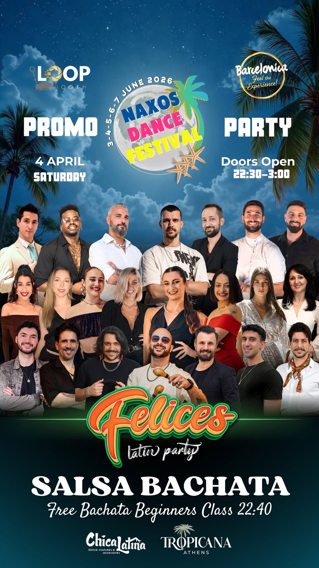 BACHATA SALSA PARTY 4 April Saturday Promo ΝΑΧΟΣ DF + Barcelonica + Felices At Tropicana Athens