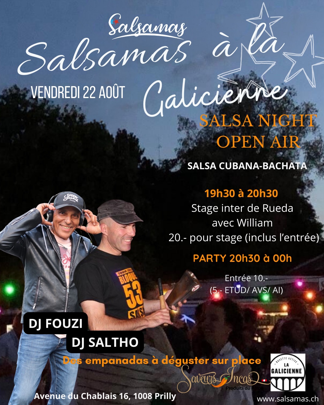 Soirée salsa à la Galicienne avec DJ Saltho & Fouzi et Stage inter de Rueda avec William
