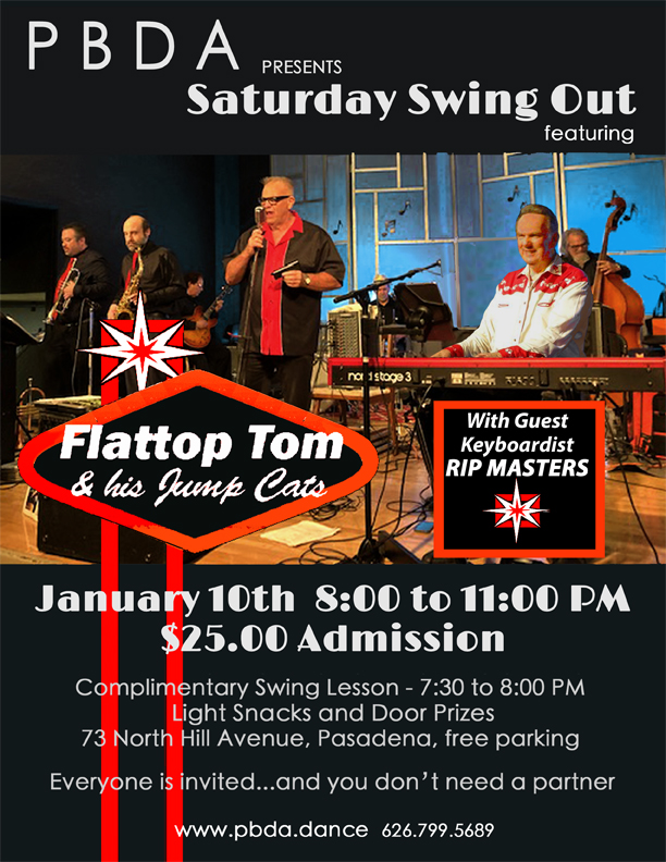FLATTOP TOM & HIS JUMP CATS (w Special guest: RIP MASTERS) - THIS SATURDAY NIGHT, JAN. 10th at PBDA!