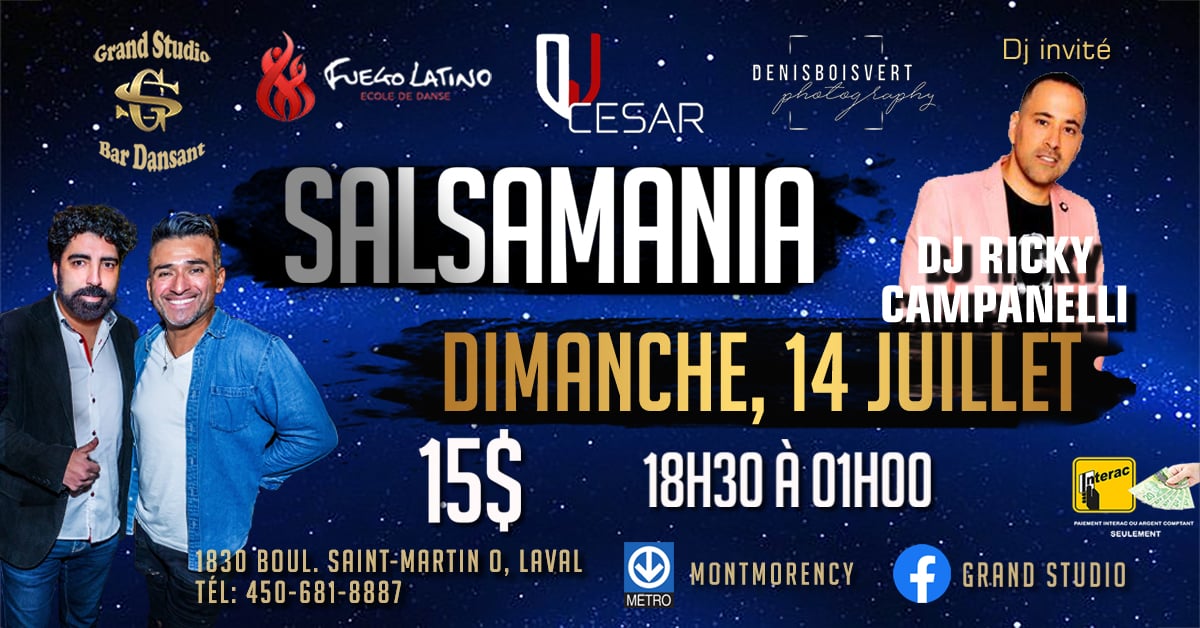 Danse Latine - Laval - SalsaMania - Dimanche 14 Juillet 2024