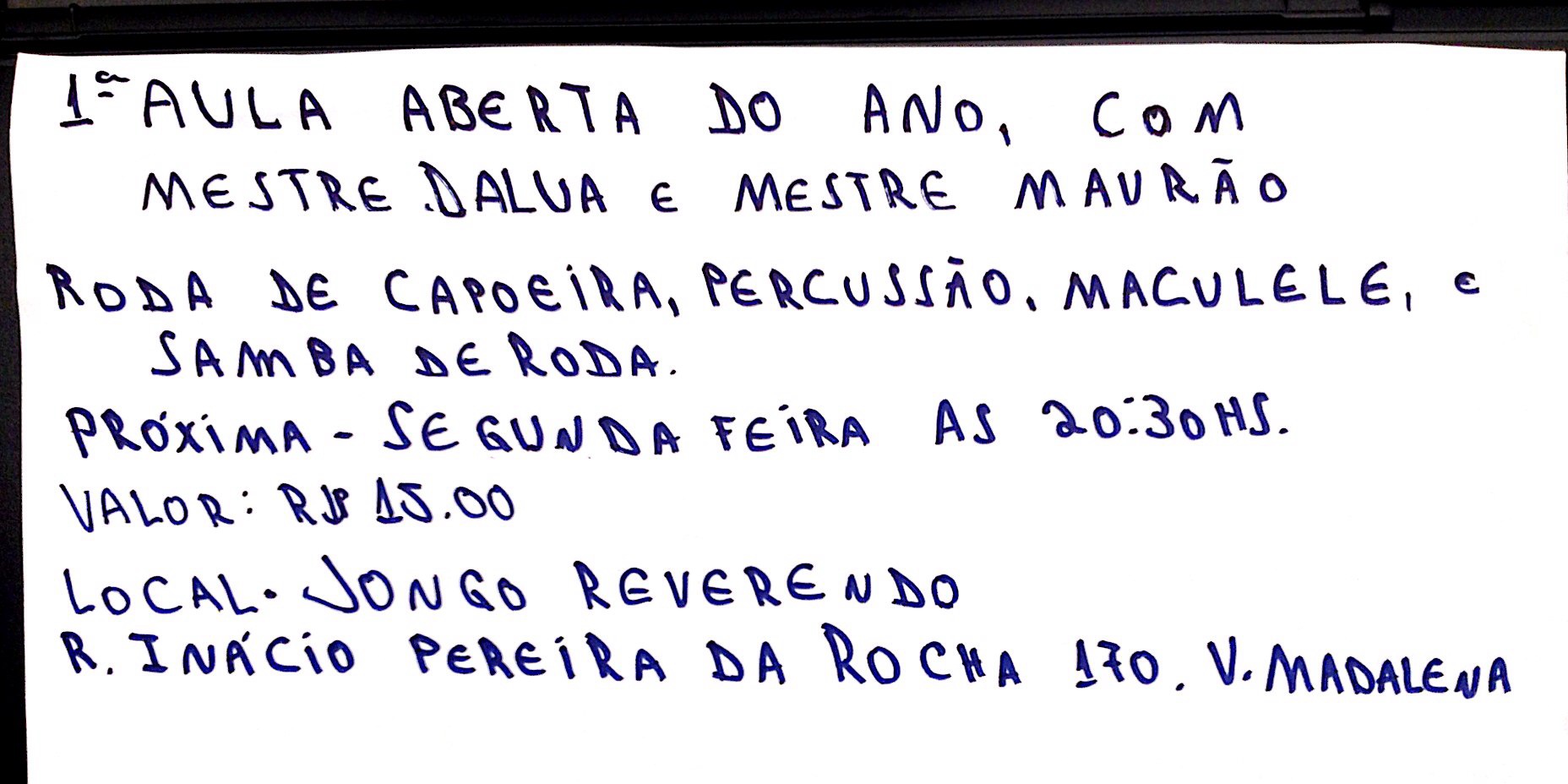 Primeira aula aberta do ano com os Mestres Dalua e Maurão