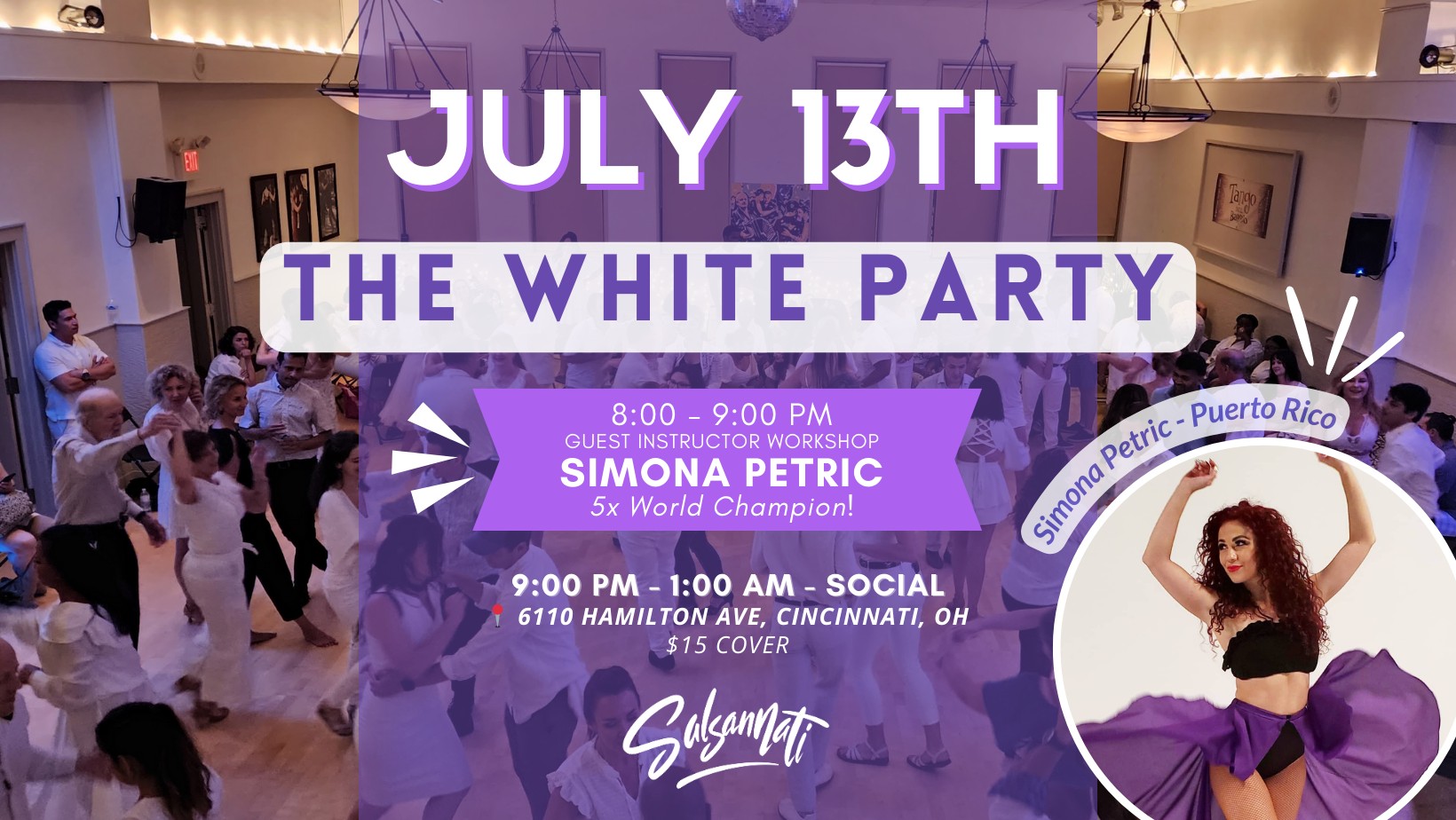 THE WHITE PARTY! July Dance Social + 5x World Champion Simona Petric!