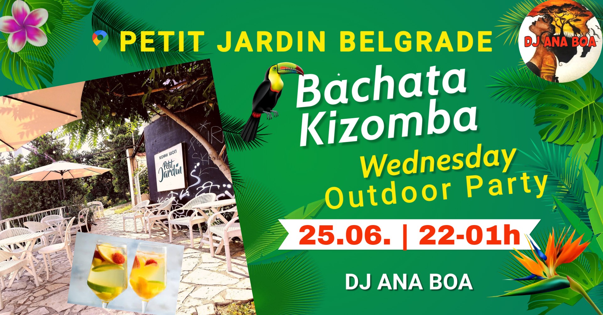💃🌴 22h BACHATA KIZOMBA 🌴 OUTDOOR PARTY Wednesday 25.06. Petit Jardin Belgrade