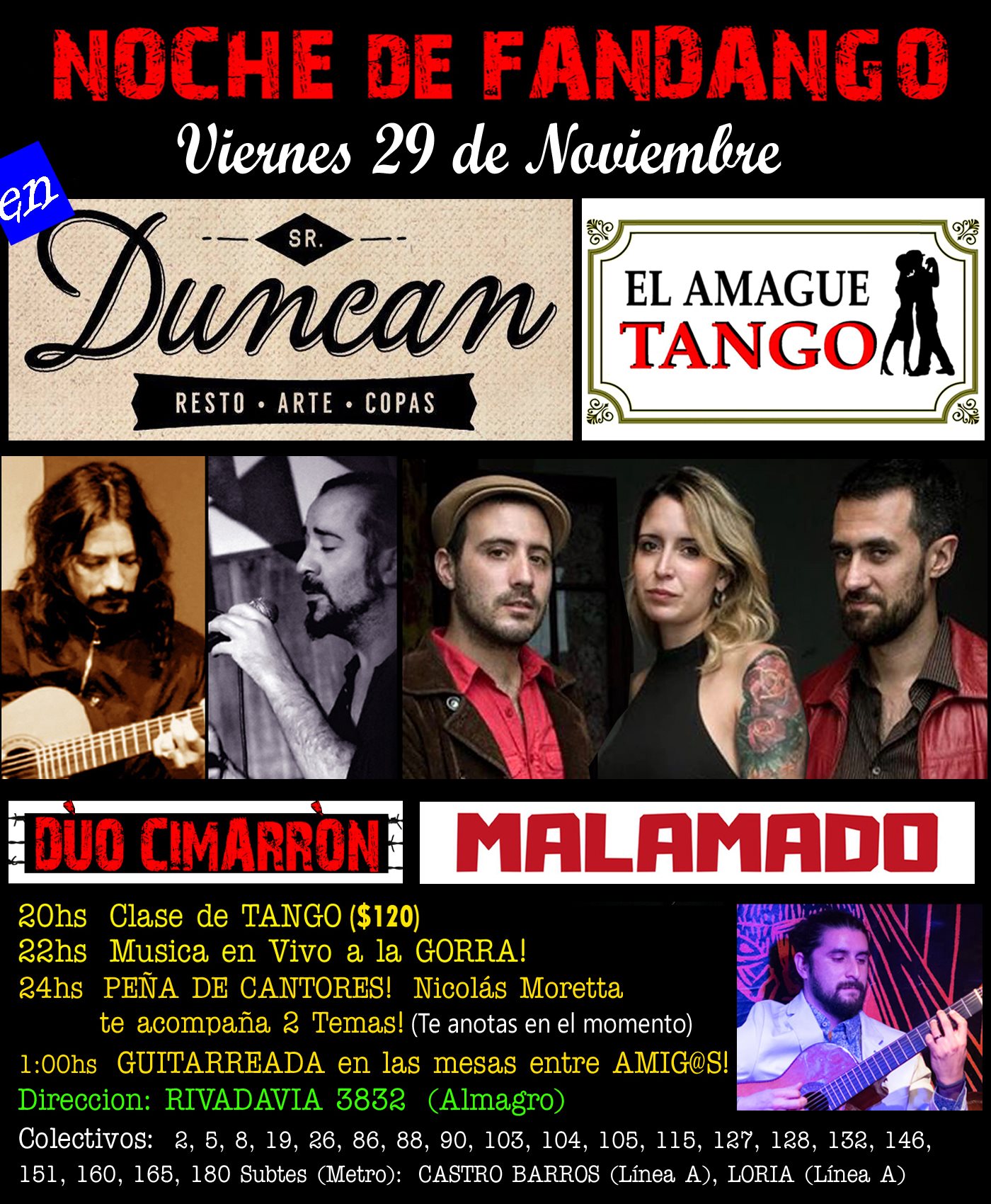 El Amague y NOCHE de Fandango en Sr. Duncan, viernes 29