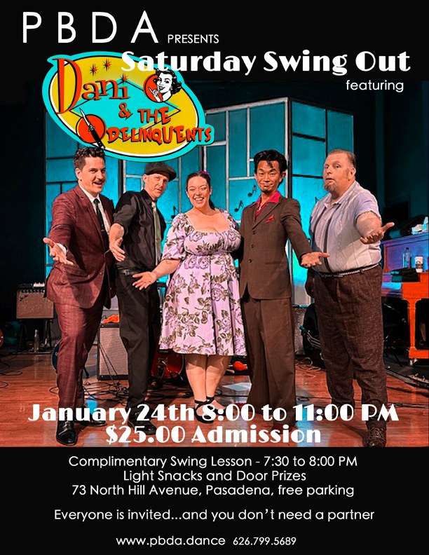 DANI & THE DELINQUENTS (Always so much fun!), THIS SATURDAY NIGHT, JAN. 24th, at PBDA! Join us!