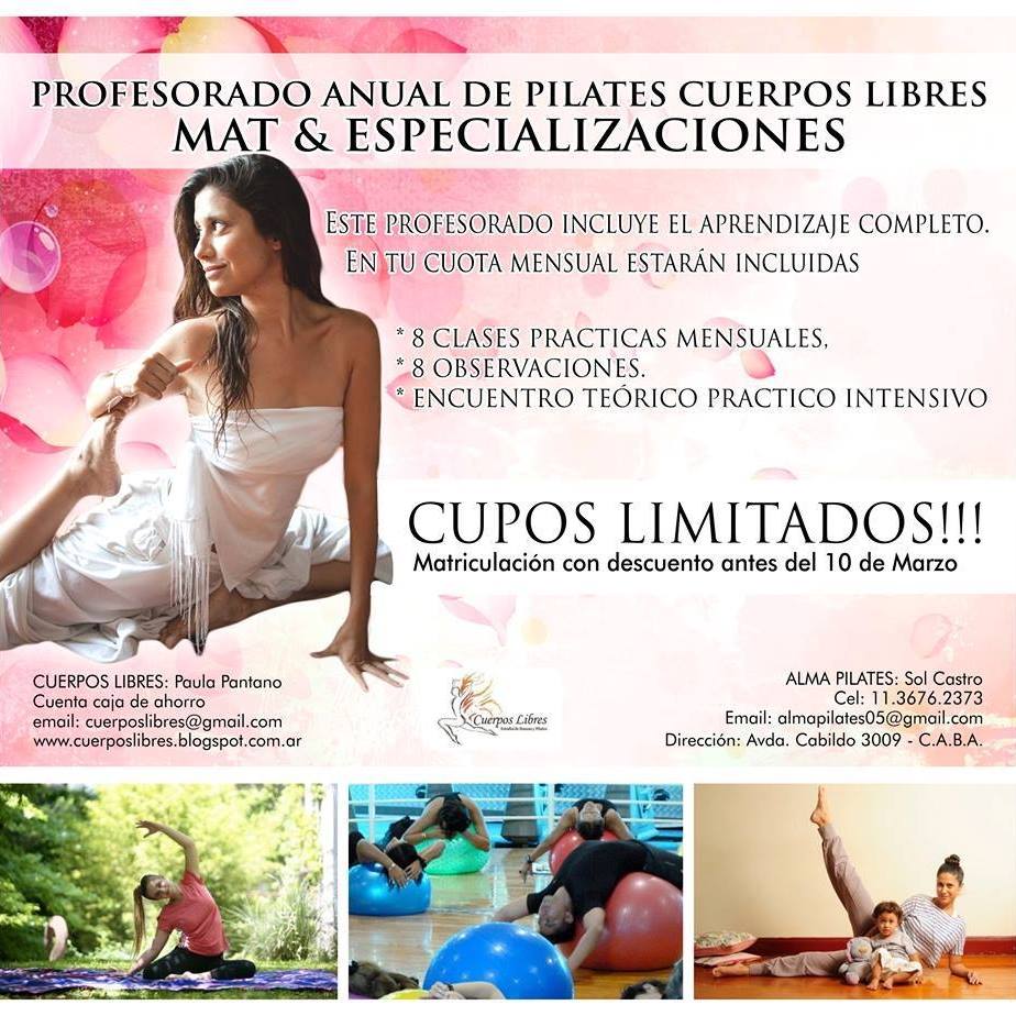 Profesorado anual Pilates Mat y Especializaciones Cuerpos Libres