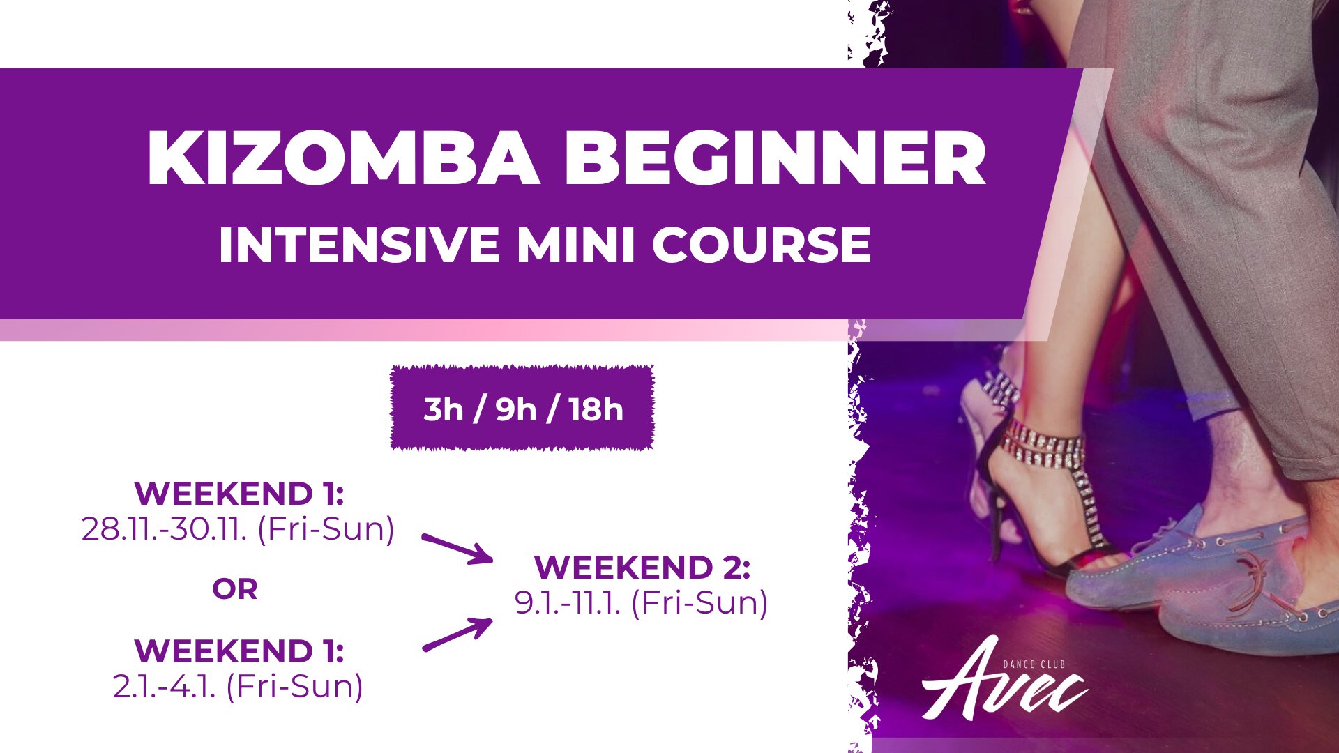Kizomba Beginner Mini-Course (3h 9h 18h) - Weekend I