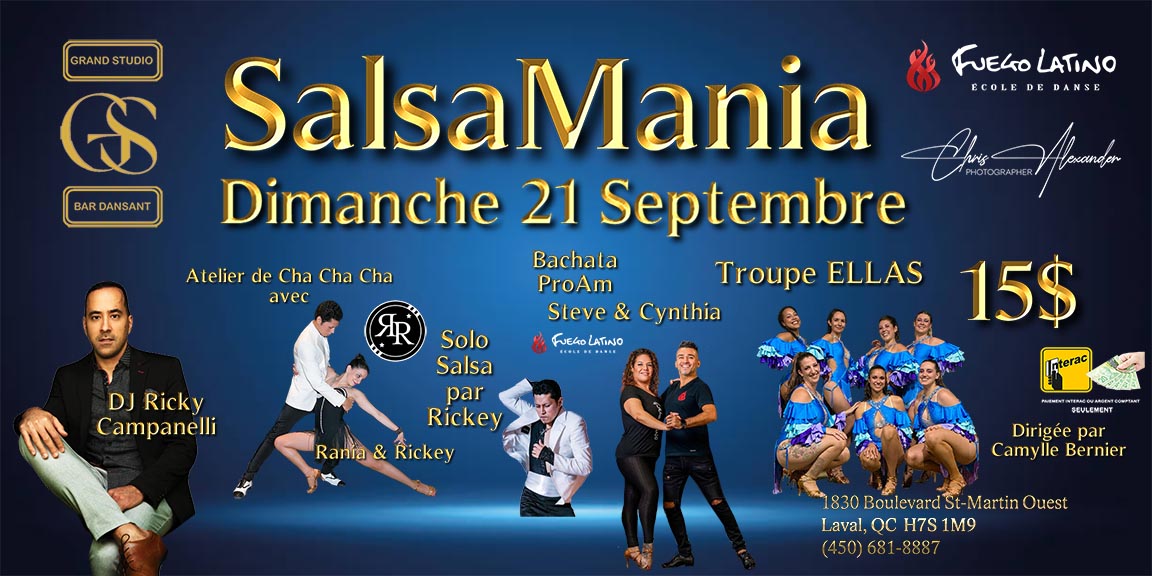 Danse Latine - Laval - SalsaMania - Dimanche 21 Septembre 2025