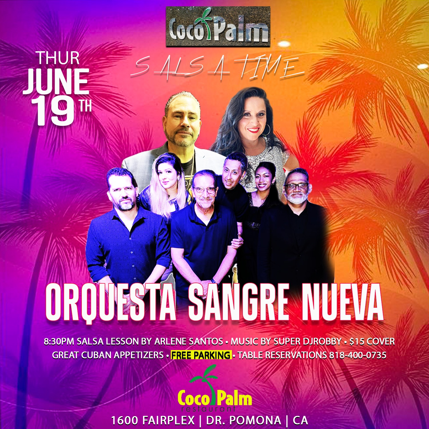 THIS THURSDAY AT COCO PALM LIVE MUSIC ORQ: SANGRE NUEVA