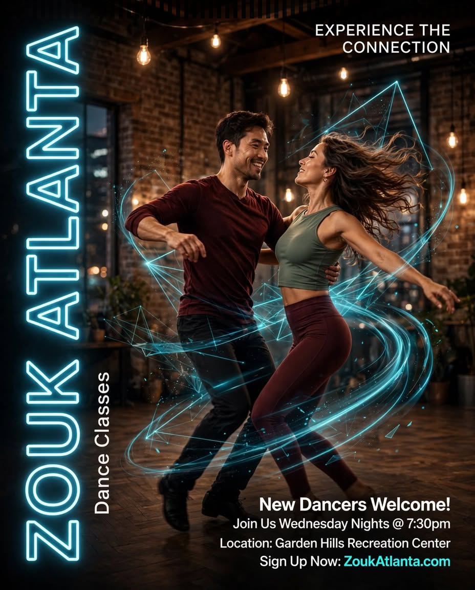 Learn to Dance at Zouk Atlanta! Buckhead Brazilian Zouk Classes & Party Beginner ↗️ Advanced ❤️