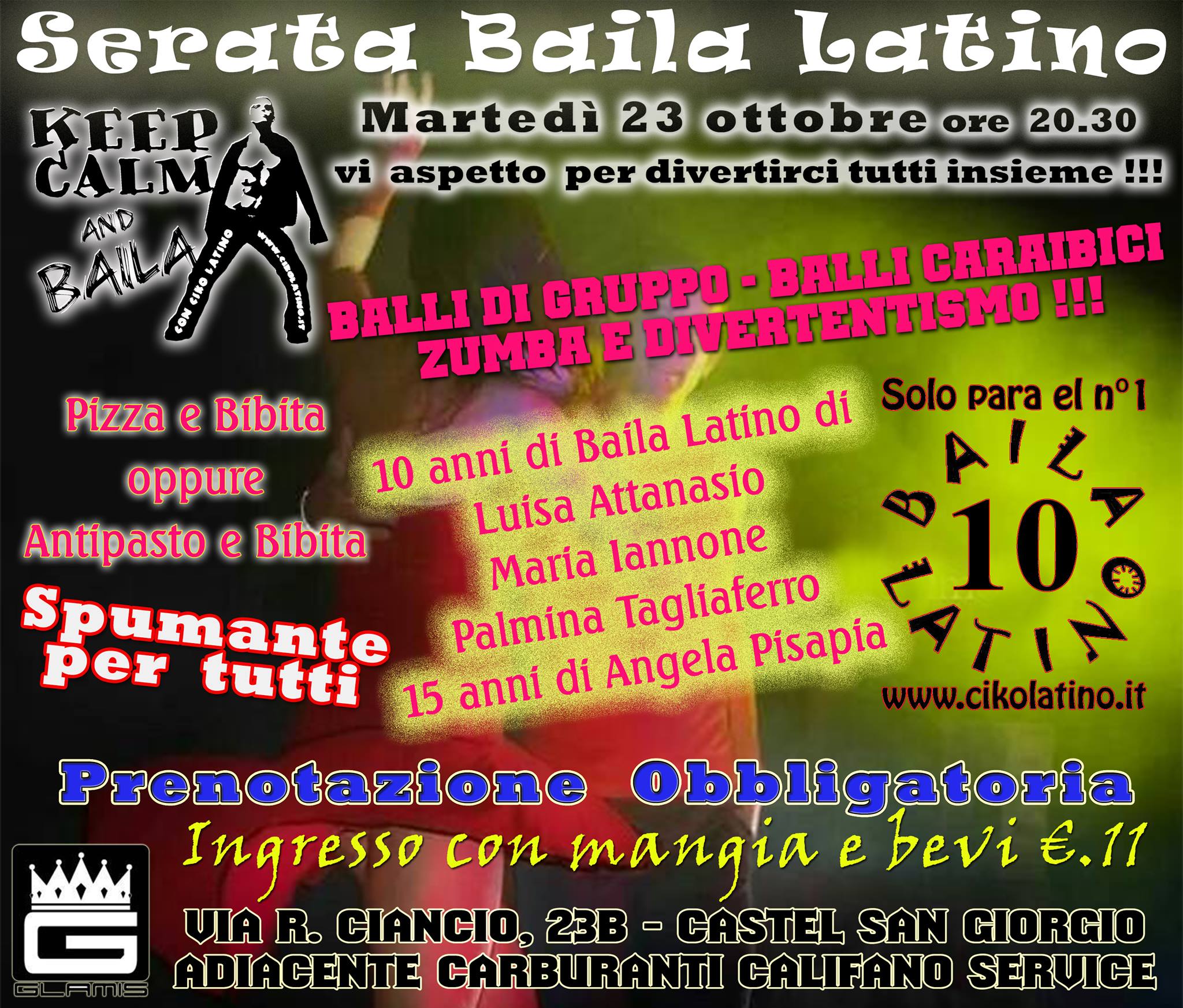 Martedì 23 Ottobre Fiesta Loca al Glamis animazione Ciko Latino