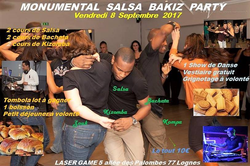 Monumental SALSA BAKIZ Party vend 8 Sept au Laser Game, Lognes.