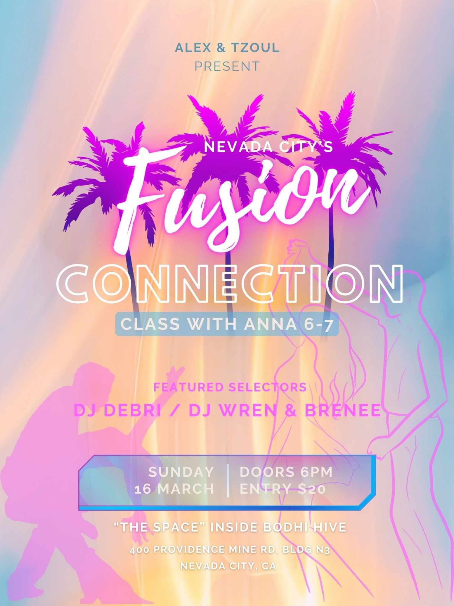 3 16 Fusion Connection Social Dance: Class w Anna. DJ's: DeBri & Wren Brenee