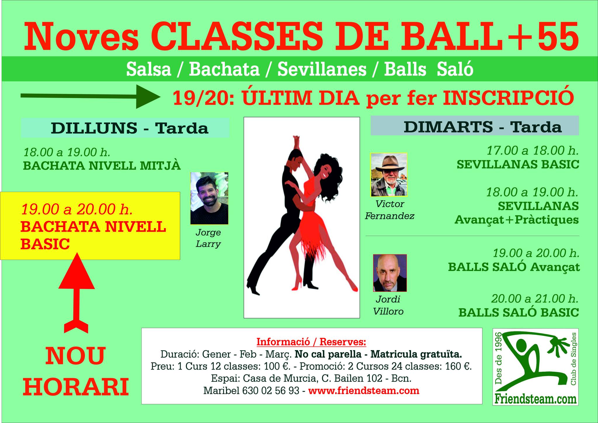 Avui últim dia d´inscripció. CURSOS DE BALL Dilluns 19 Dimarts 20 Gener 2026 - Club Friendsteam