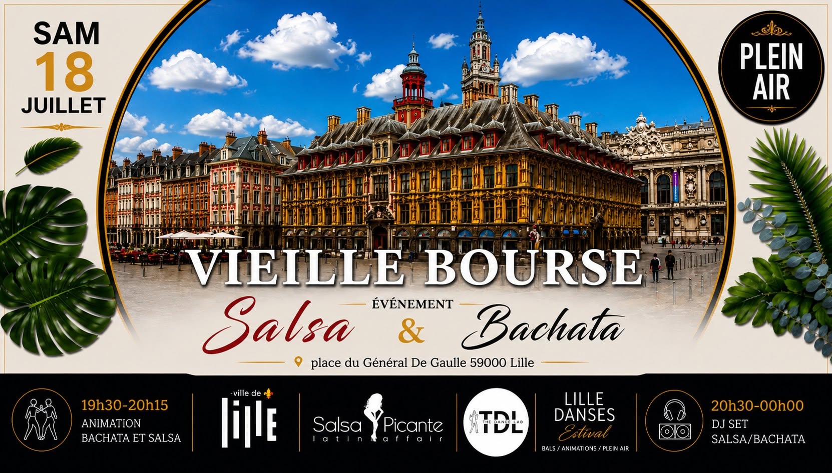 💃 Vieille Bourse de Lille Soirée Salsa Bachata 50 50 en plein air