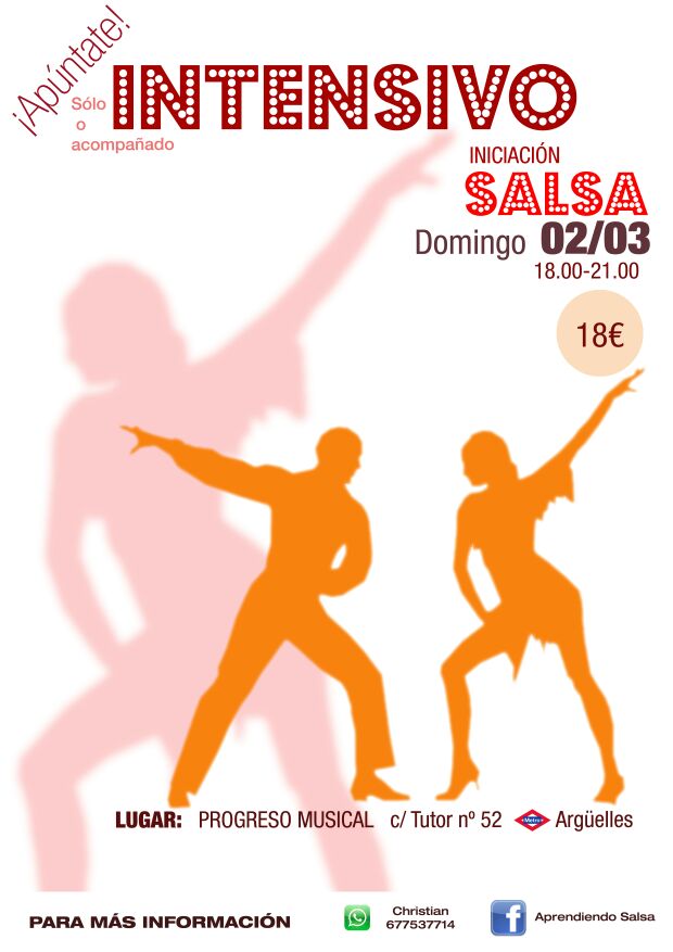 INTENSIVO SALSA EN LINEA INICIACION (DESDE CERO).DOMINGO 02 DE MARZO 18-21 HORAS.