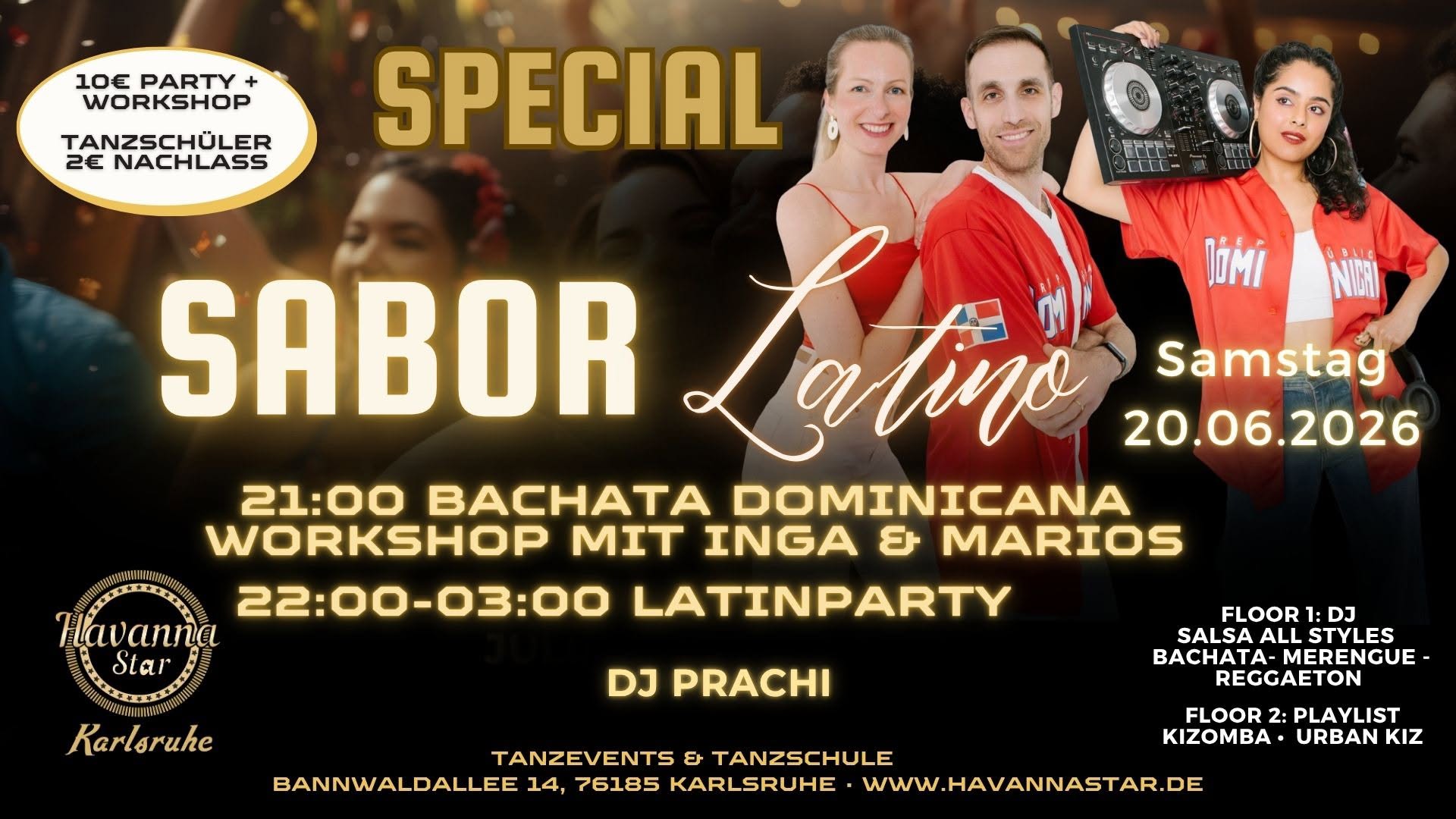 Latinparty für 10€ mit Bachata Dominicana Workshop für nur 10€⭐️