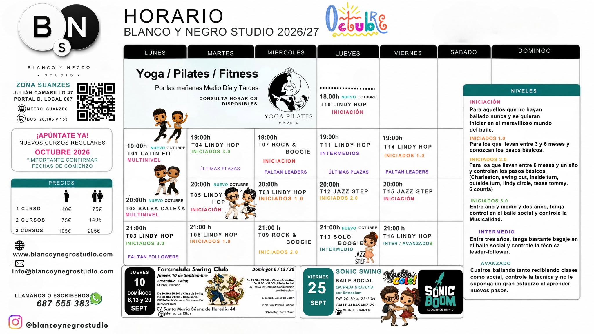 Inscripción Clases Regulares de Baile en Blanco y Negro Studio. Nuevo Curso 2026 27