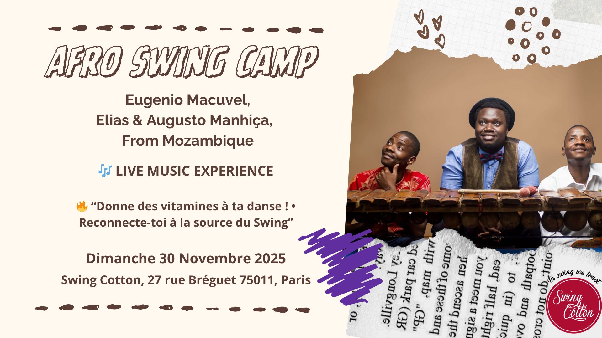 🎉 AFRO SWING CAMP avec Eugênio Macuvel & les Gémeos Manhiça (LIVE MUSIC EXPERIENCE)