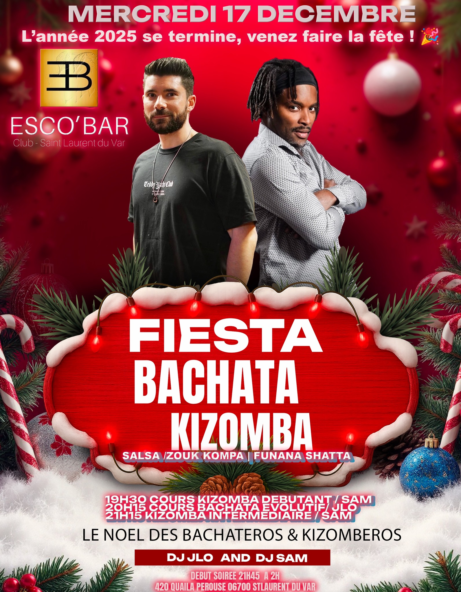 L année 2025 se termine cours soirée Fiesta Bachata & Kiz Esco Bar