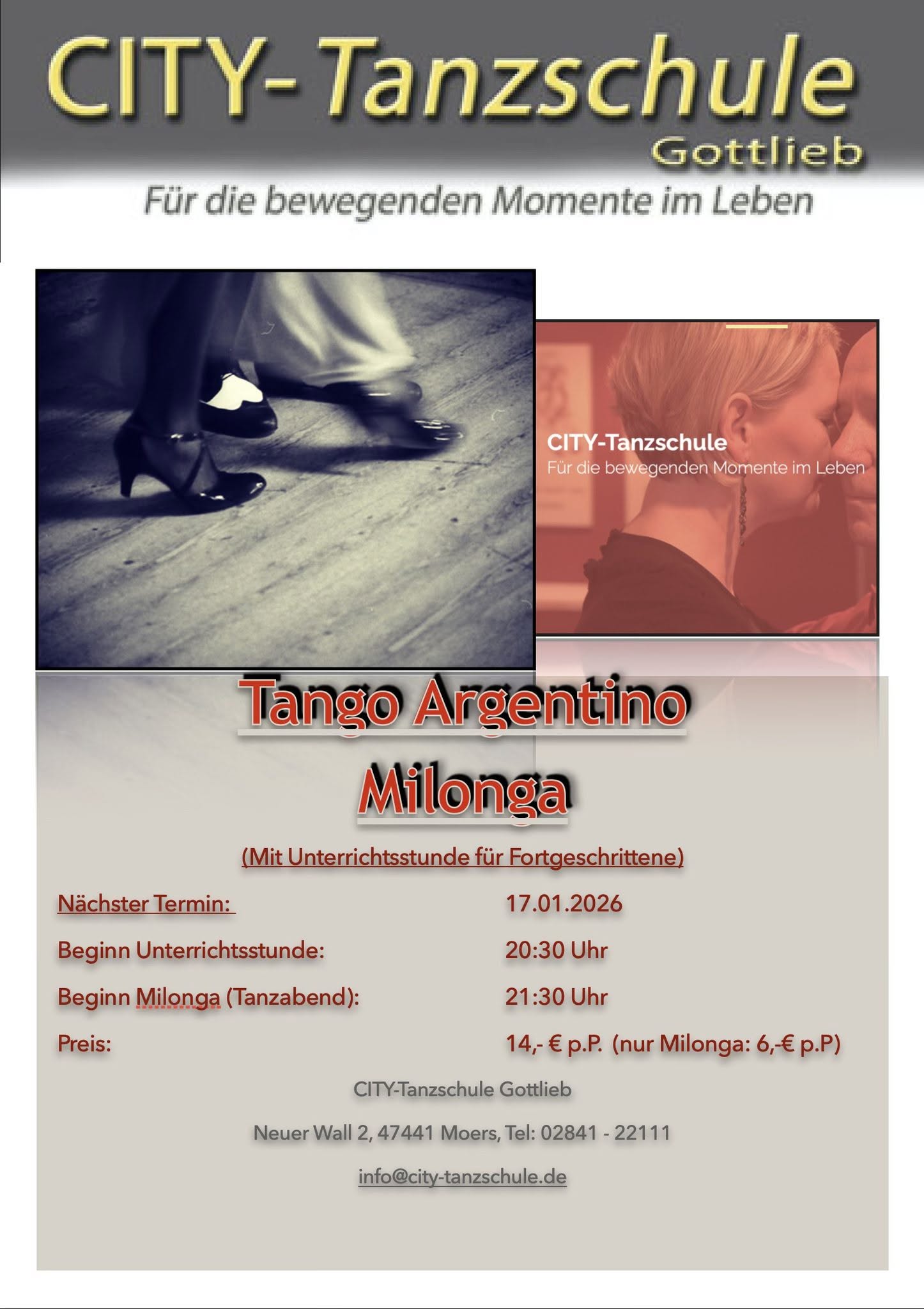 Tango Argentino Milonga (Mit offener Unterrichtsstunde für Fortgeschrittene)