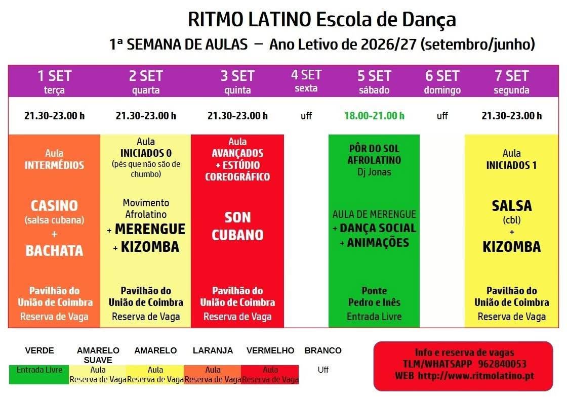 1ª Semana de Aulas - ESCOLA de DANÇA RITMO LATINO - Ano Letivo 2026-27