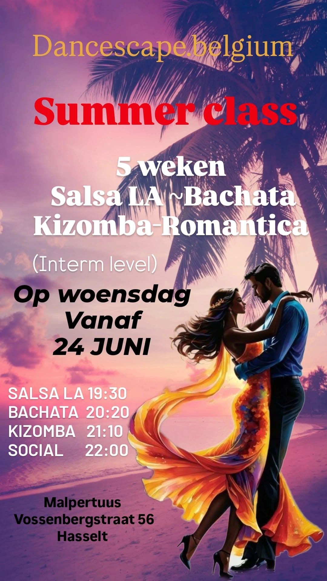 Summerclass + Sbk-Party op Woendag, 5 weken, Interm. Level: Salsa LA , Bachata , Kizomba-Romantica