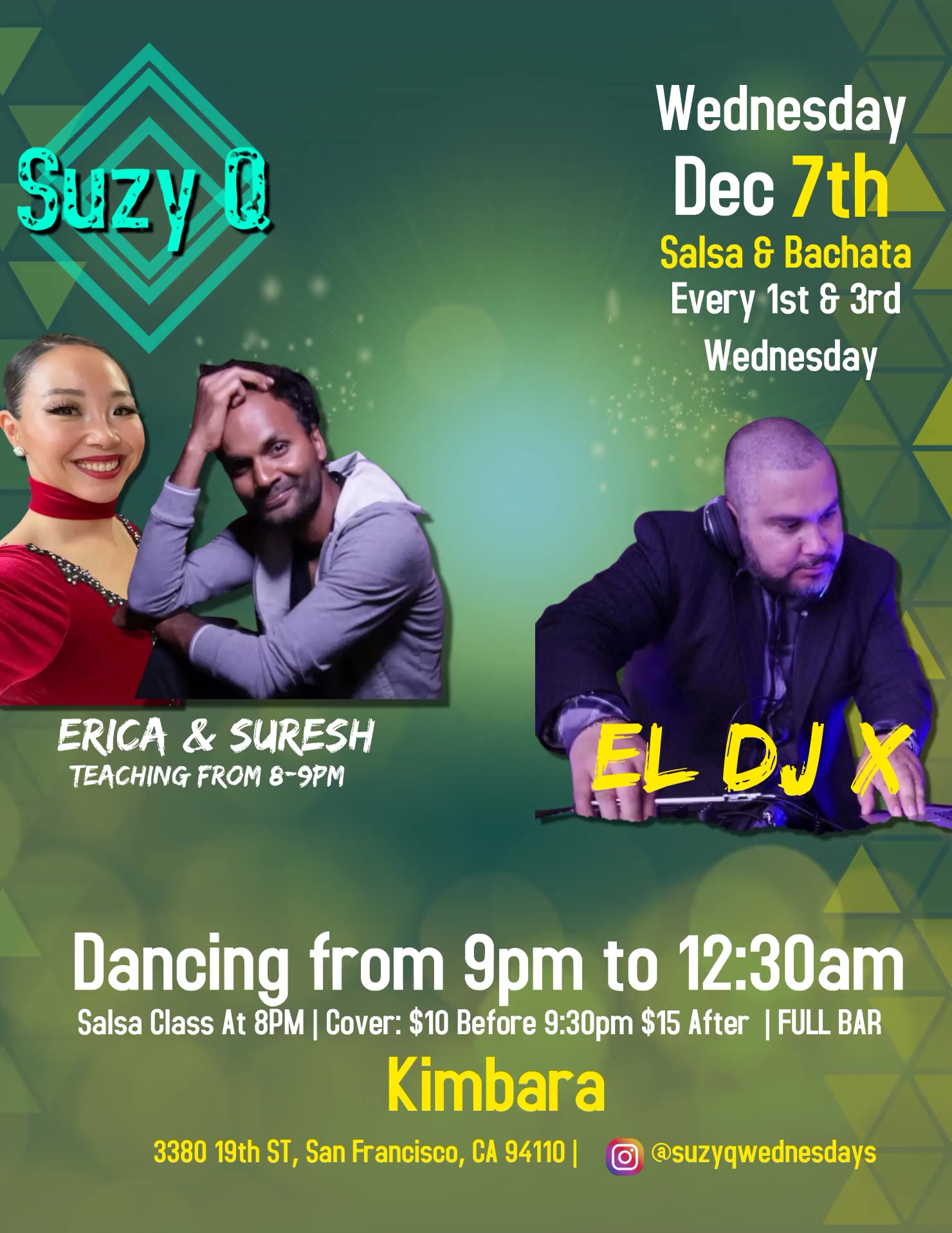 Suzy Q Salsa Wednesdays at Kimbara - 2022 - Music by El DJ X - Wednesday Dec 7th 2022