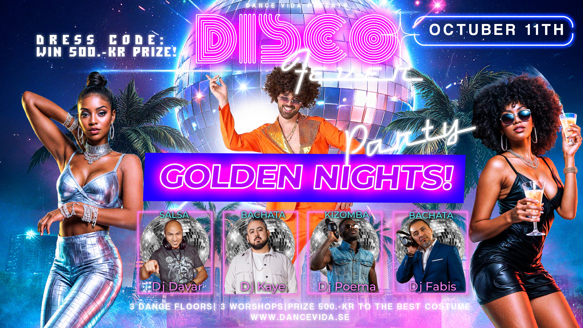 Golden Nights Party Disco Theme Salsa, Bachata, Kizomba