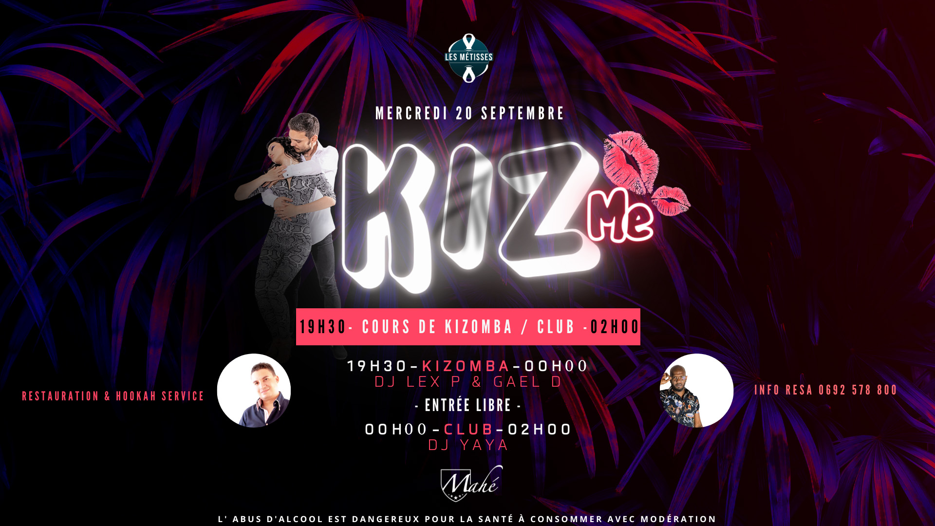 KIZ ME au Mahé - Mercredi 20 sept. DJ LEX'P 19h30 à 00h Ambiance Géneraliste 00h à 2h